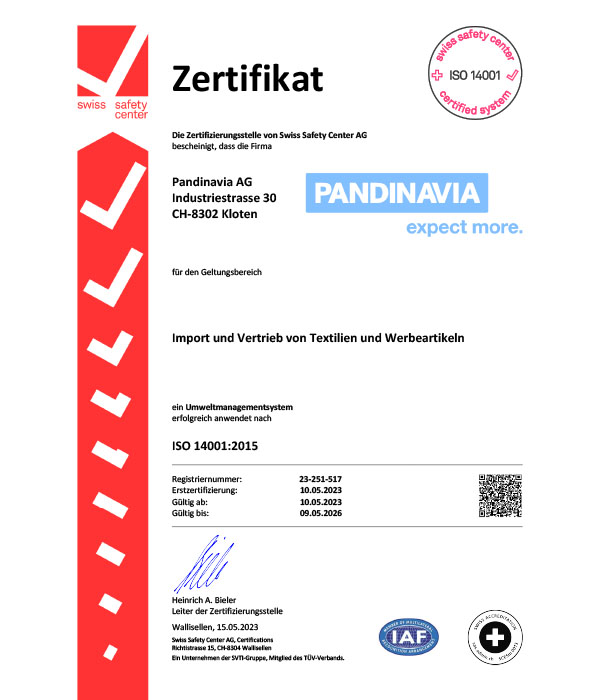 Pandinavia AG erhält ISO 14001-Zertifizierung